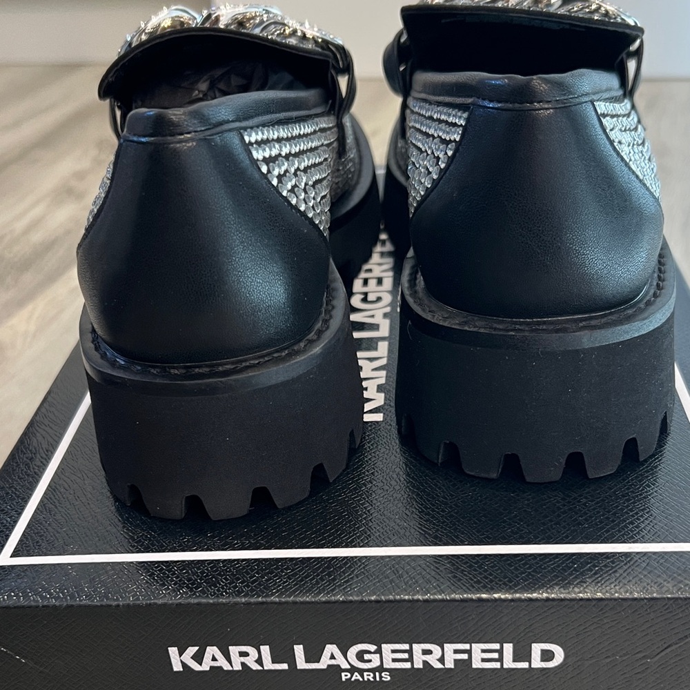 Brand new! Karl Lagerfeld Black and Rhinestone Embellished Loafers - Picture 4 of 7